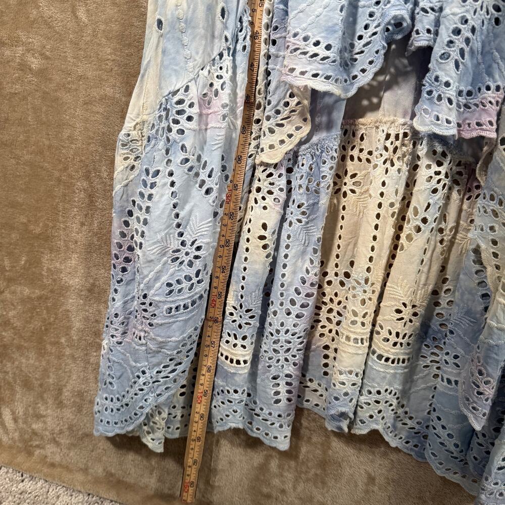 Young Fabulous & Broke Costa Blue Tie Dye Eyelet Maxi Dress Small Feminine Boho - Picture 8 of 10